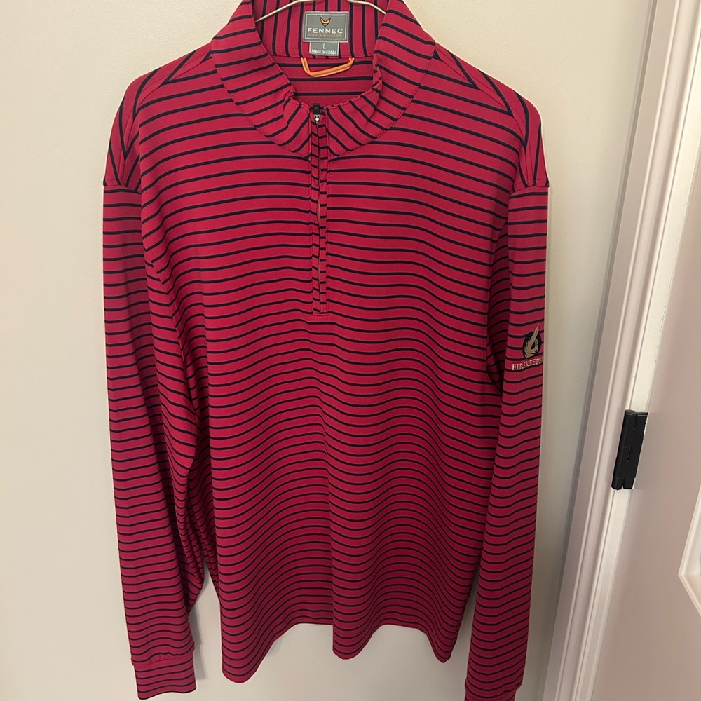 Firekeeper Golf Course Red and Black Striped Men's quarter zip